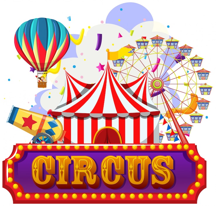 Vector gratuito circo, feria de diversión, plantilla de tema de parque de atracciones