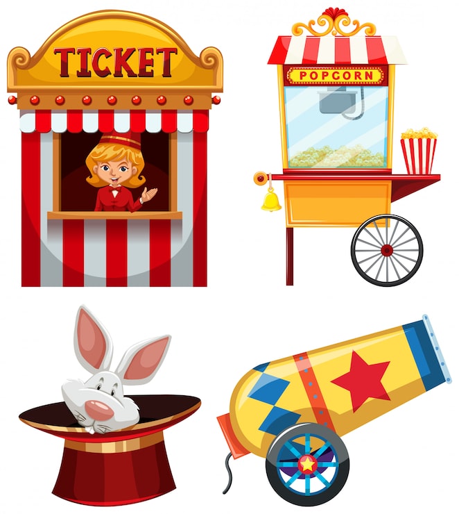 Vector gratuito circo, feria de diversión, plantilla de tema de parque de atracciones