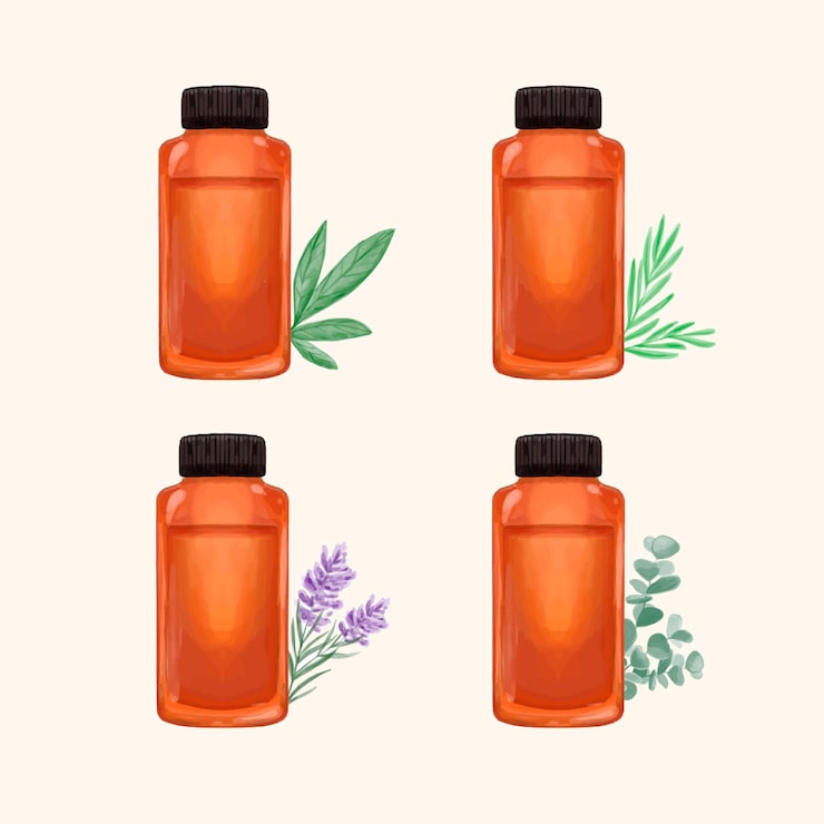 Vector gratuito colección de botellas de aceite esencial de acuarela