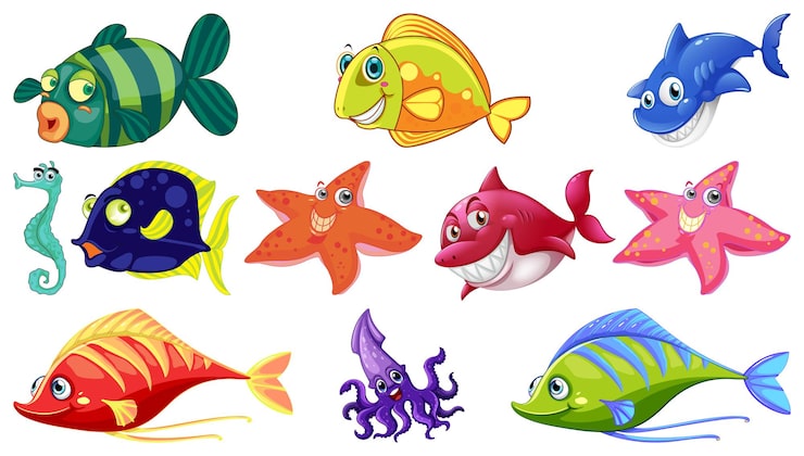 Vector gratuito colección de dibujos animados de animales marinos