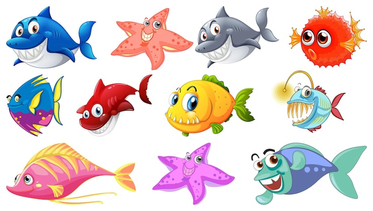 Vector gratuito colección de dibujos animados de animales marinos