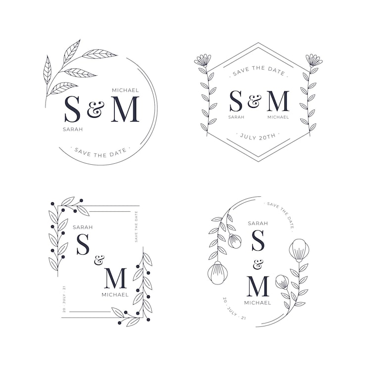 Vector gratuito colección de monogramas de boda planos lineales