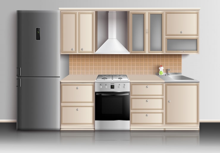 Vector gratuito composición interior de la cocina moderna