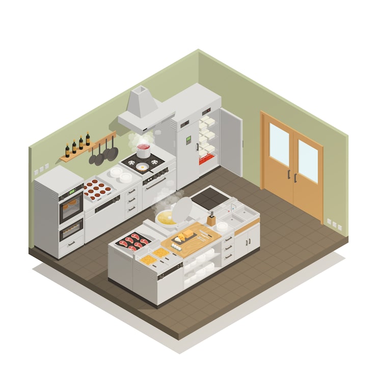 Vector gratuito composición isométrica de cocina