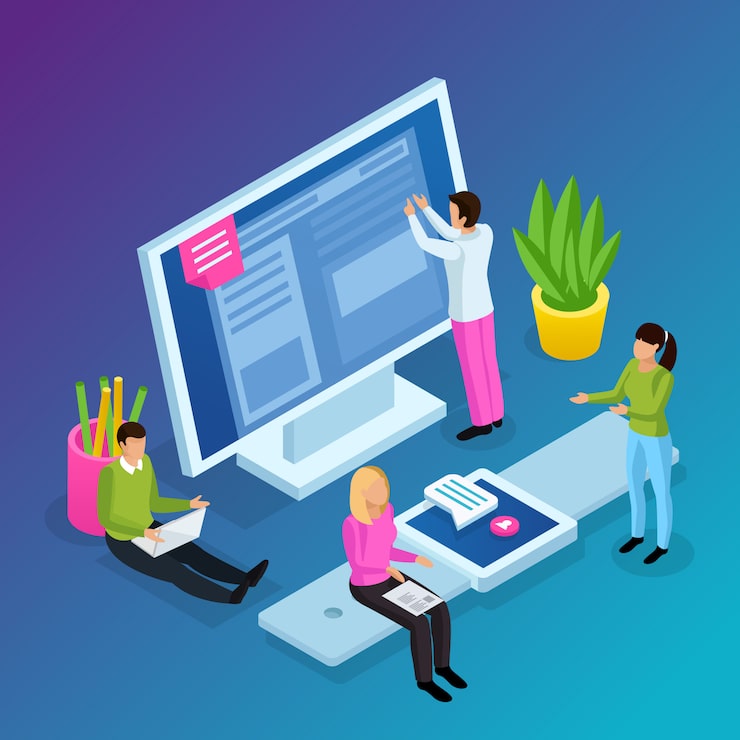 Vector gratuito composición isométrica de las interfaces del espacio de trabajo