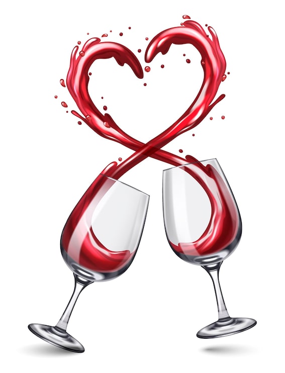 Vector gratuito composición de salpicadura de corazón realista de copa de vino de cristalería con vista aislada de vasos tintineantes con ilustración de vector de forma de corazón
