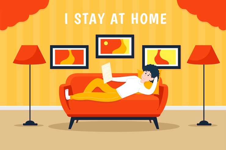 Vector gratuito concepto quedarse en casa en diseño plano