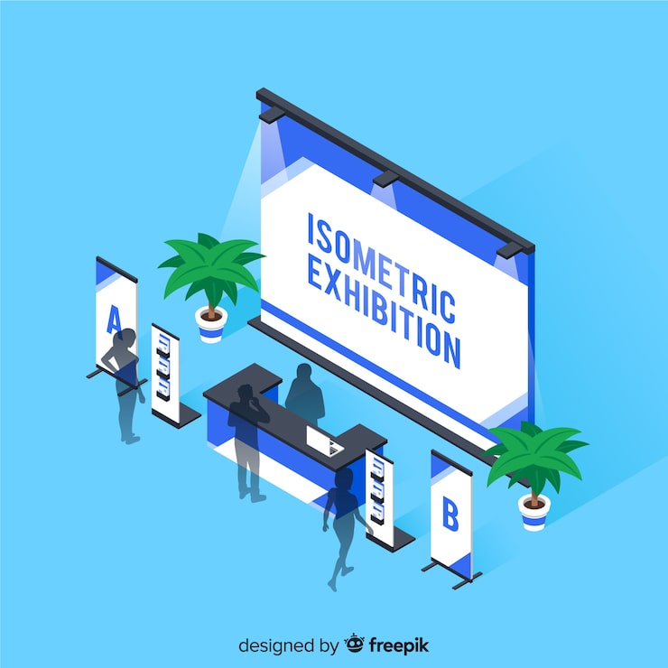 Vector gratuito concepto de stand de exposición isométrico