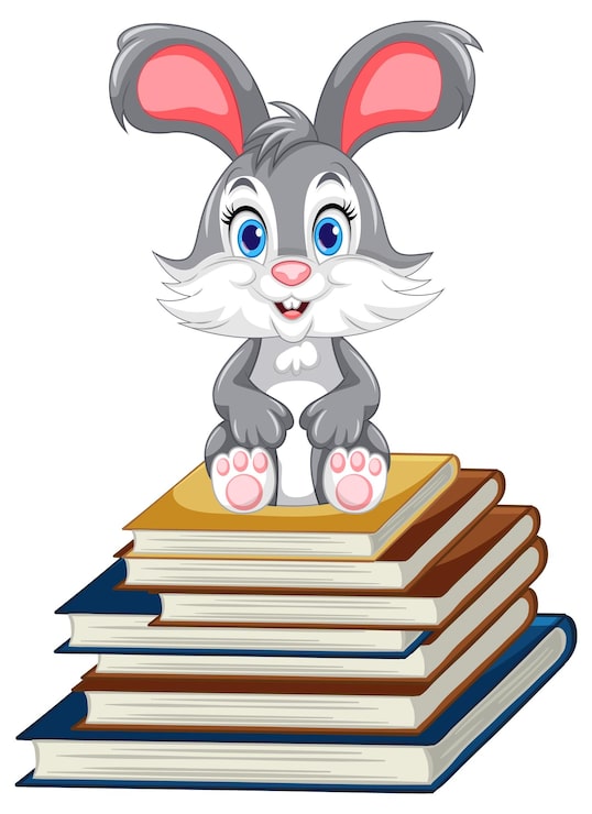 Vector gratuito conejo lindo en una pila de libros