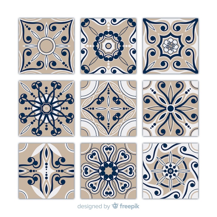 Vector gratuito conjunto de azulejos en diseño flat