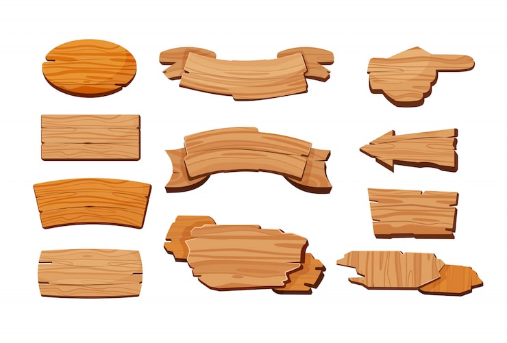 Vector gratuito conjunto de dibujos animados de letreros de madera