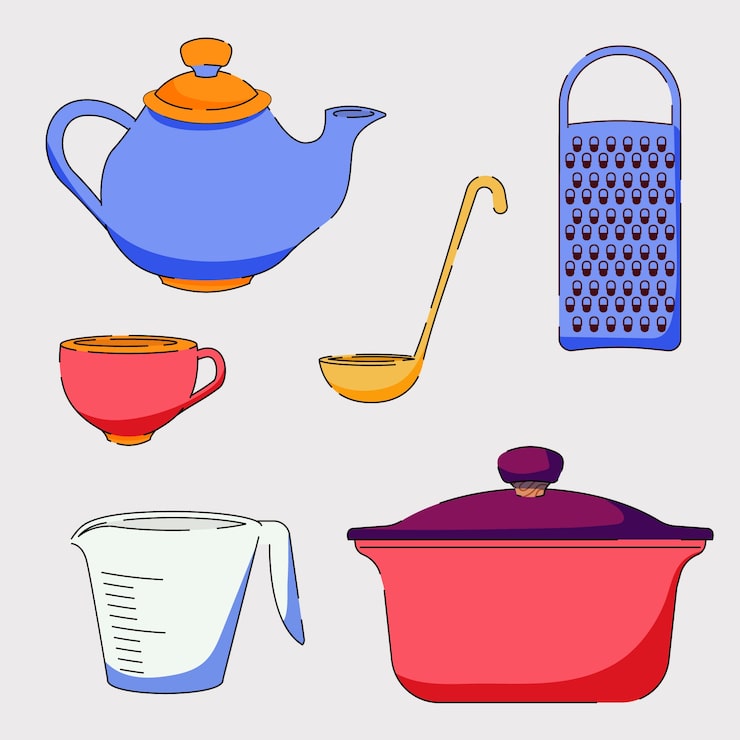 Vector gratuito conjunto de elementos de cocina dibujados a mano