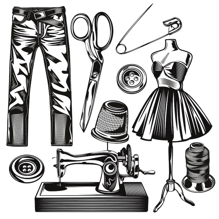 Vector gratuito conjunto de elementos de estudio de costura
