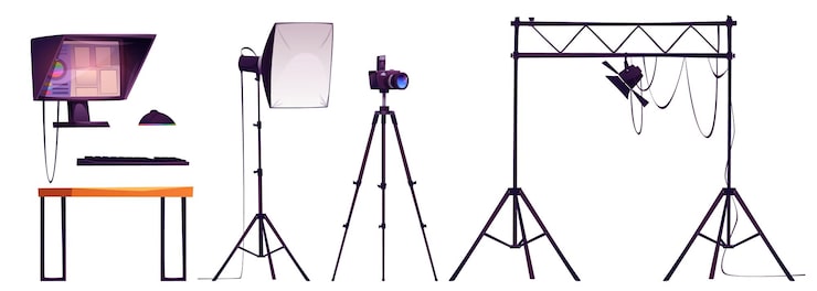Vector gratuito conjunto de equipos de estudio fotográfico