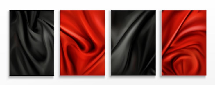 Vector gratuito conjunto de fondos de tela doblada de seda roja y negra