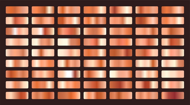Vector gratuito conjunto grande de degradados metalizados de naranja o cobre.