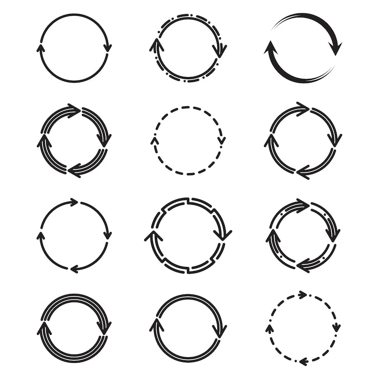 Vector gratuito conjunto de iconos planos de flechas de círculo diferente