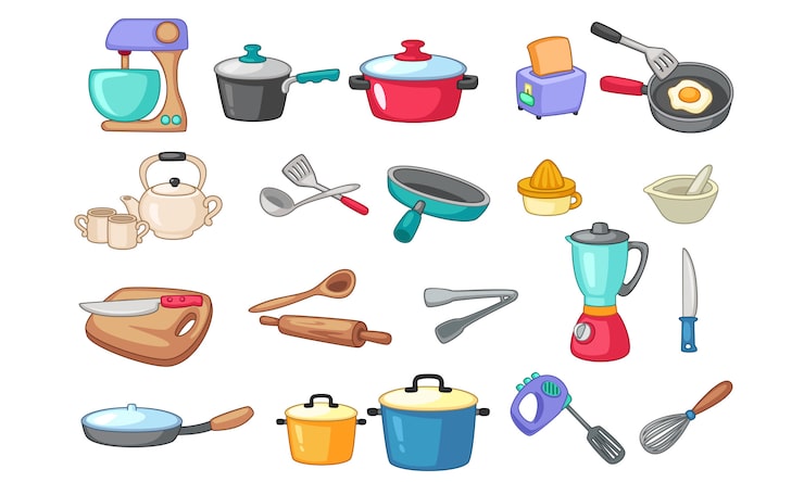 Vector gratuito conjunto de ilustración de utensilios de cocina
