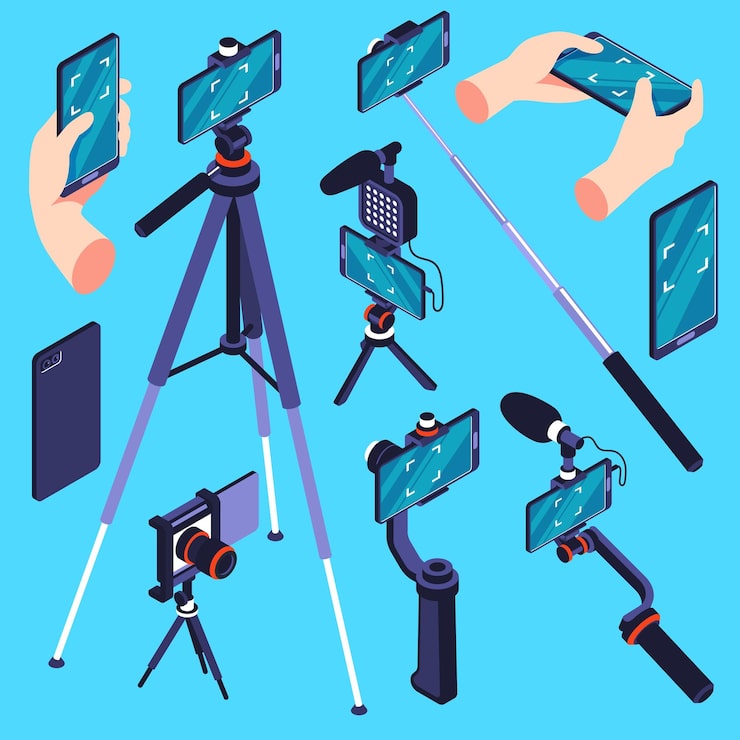 Vector gratuito conjunto isométrico de toma de video y fotos