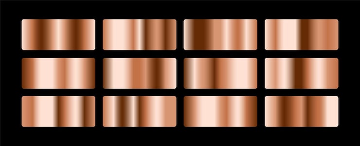Vector gratuito conjunto de paleta de gradiente de oro rosa metálico para presentación en la web