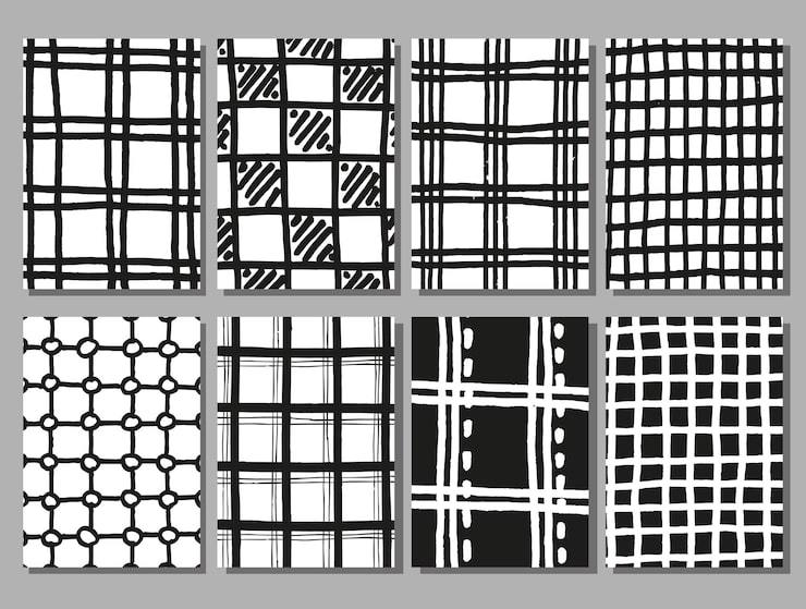 Vector gratuito conjunto de textura a cuadros de dibujo a mano