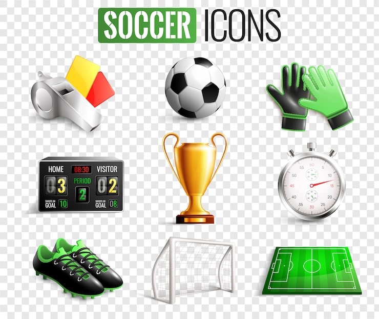 Vector gratuito conjunto transparente de iconos de fútbol