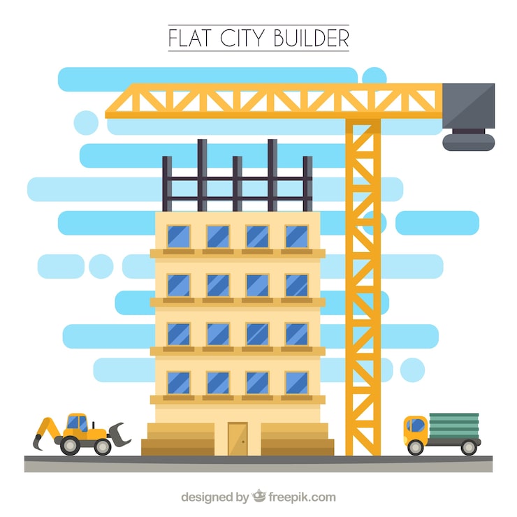 Vector gratuito construcción de un edificio con una grúa
