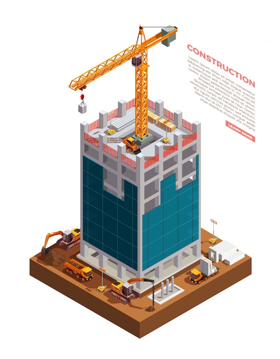 Vector gratuito construcción de edificios isométricos