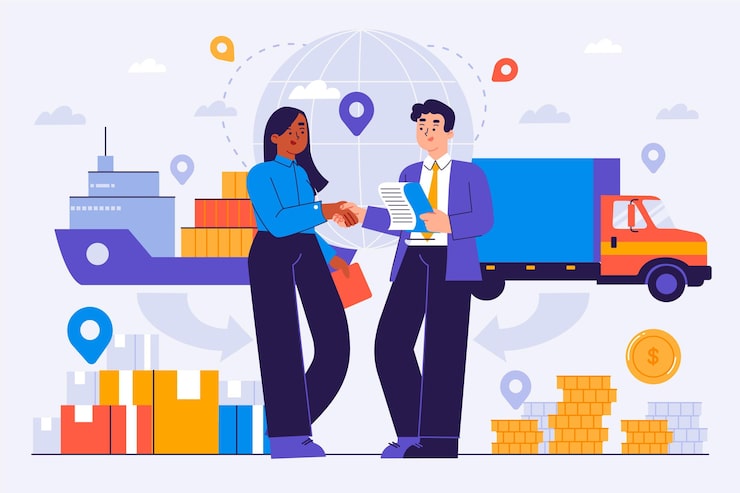 Vector gratuito dibujado a mano ilustración de comercio internacional