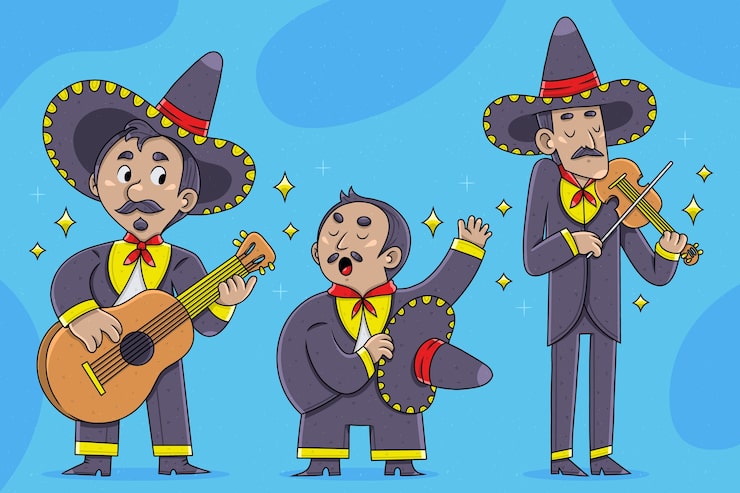 Vector gratuito dibujado a mano ilustración de dibujos animados de banda de mariachi