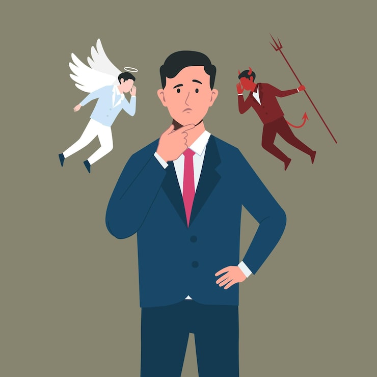 Vector gratuito dilema ético de ángel o demonio