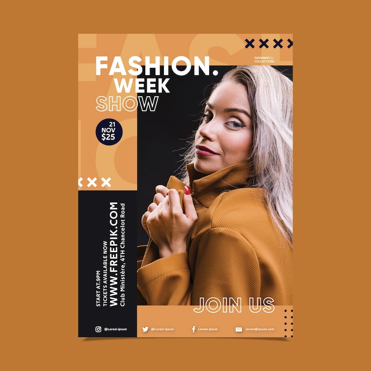 Vector gratuito diseño de carteles de moda con chica photo