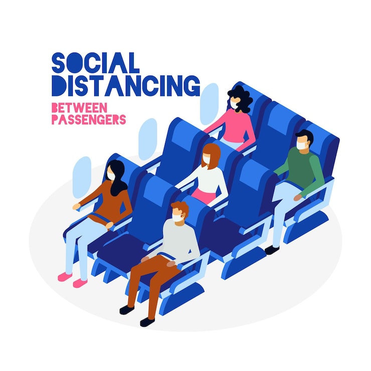 Vector gratuito diseño de distancia social entre pasajeros