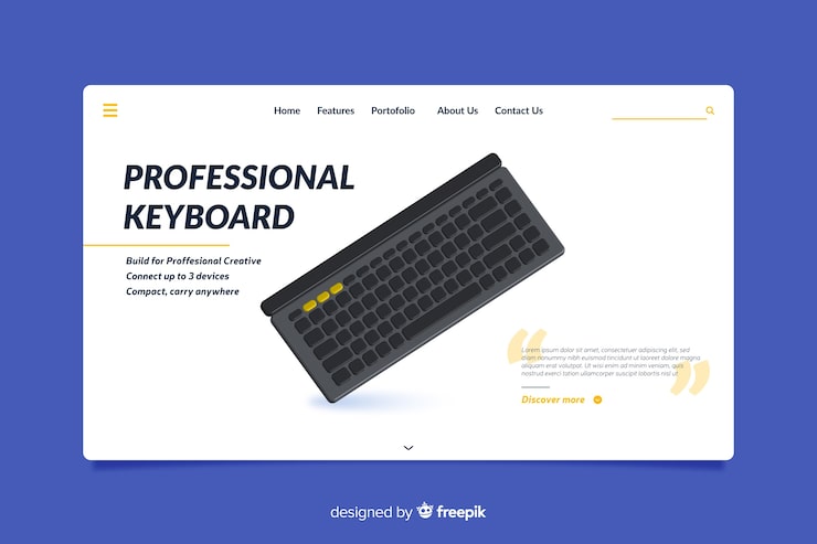 Vector gratuito diseño de página de aterrizaje para teclados profesionales.