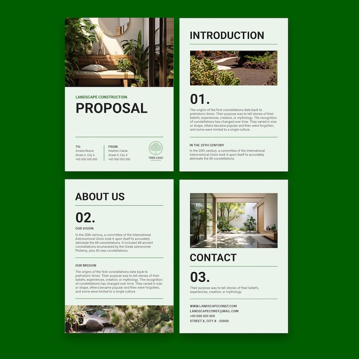 Vector gratuito diseño de la plantilla de la propuesta de paisajismo
