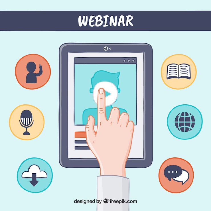 Vector gratuito diseño de webinar con tablet