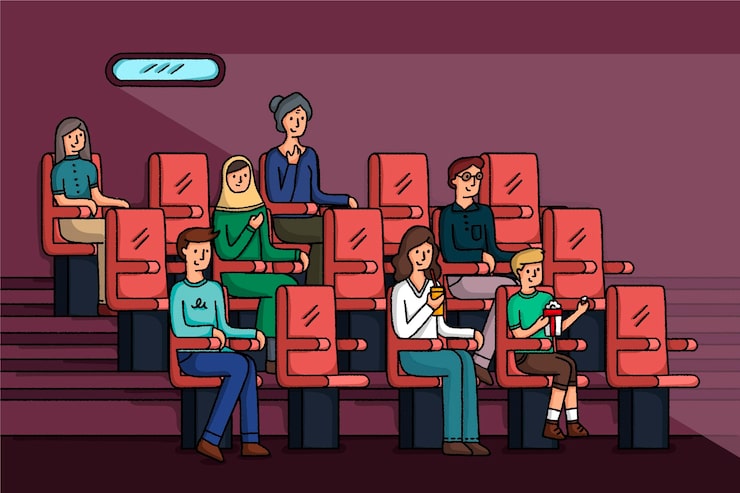 Vector gratuito distanciamiento social en salas de cine