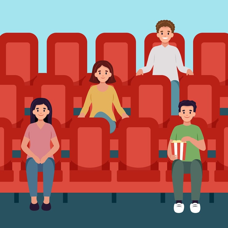 Vector gratuito distanciamiento social en salas de cine