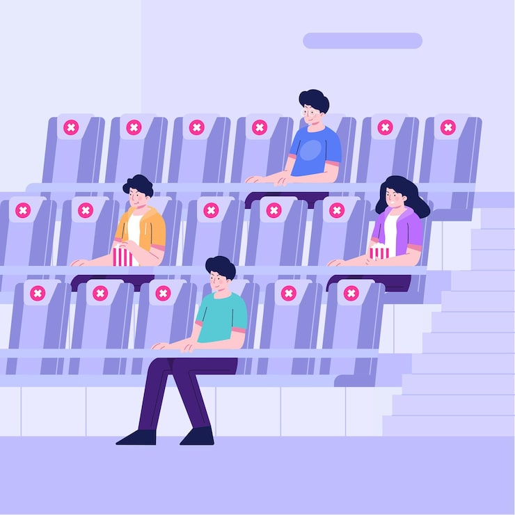 Vector gratuito distanciamiento social en salas de cine