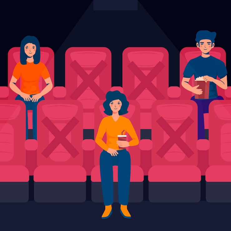 Vector gratuito distanciamiento social en salas de cine
