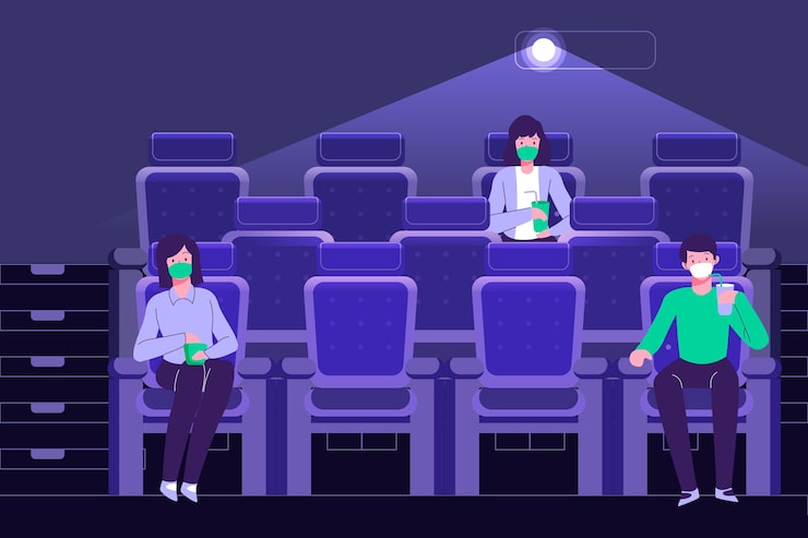 Vector gratuito distanciamiento social en salas de cine