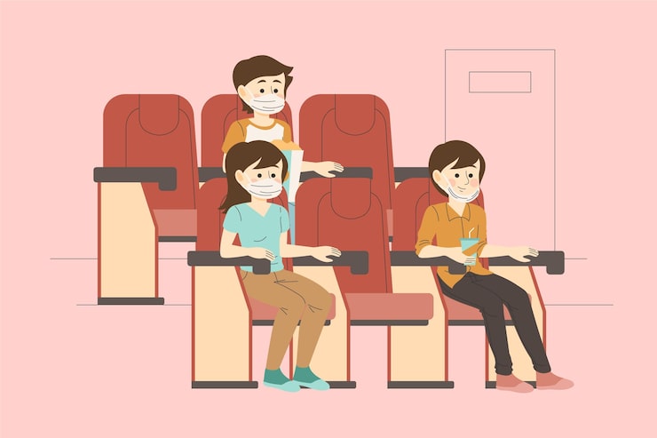 Vector gratuito distanciamiento social en salas de cine