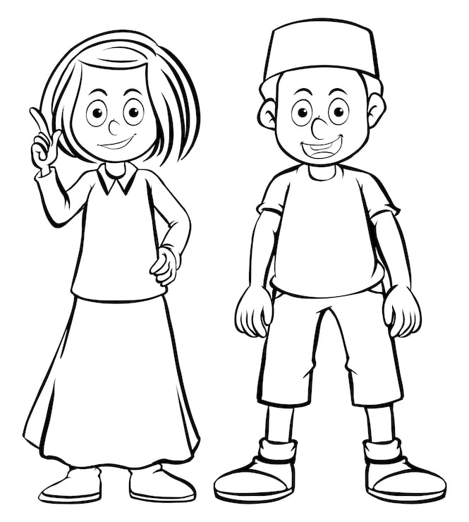 Vector gratuito doodles personaje niña y niño