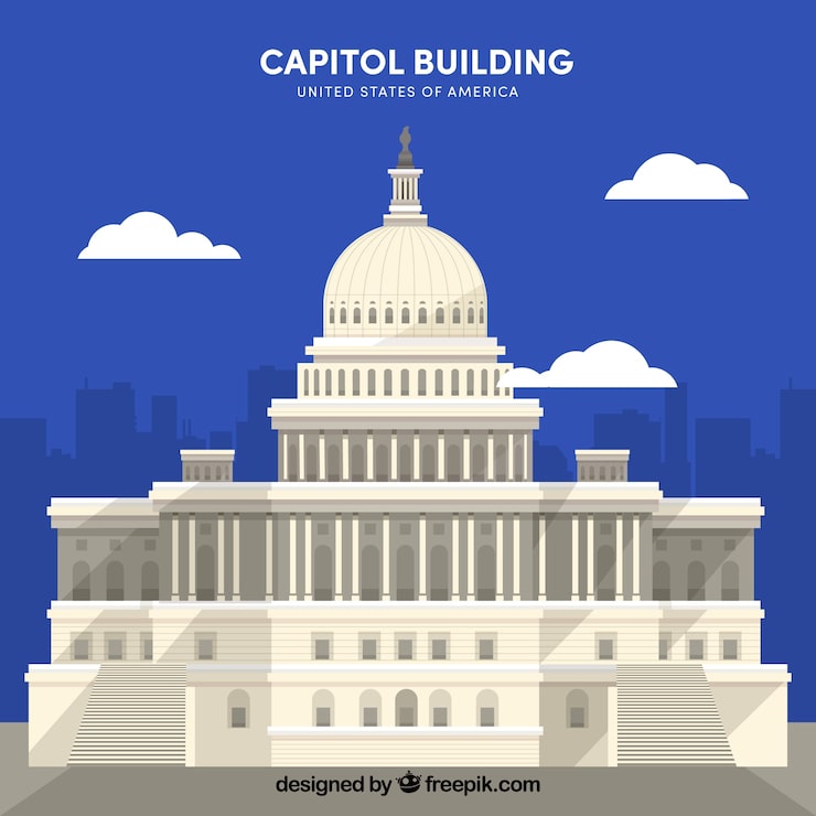 Vector gratuito edificio del congreso de estados unidos con diseño plano