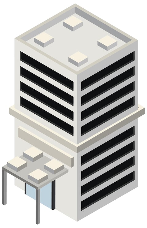 Vector gratuito edificio isométrico sobre fondo blanco.