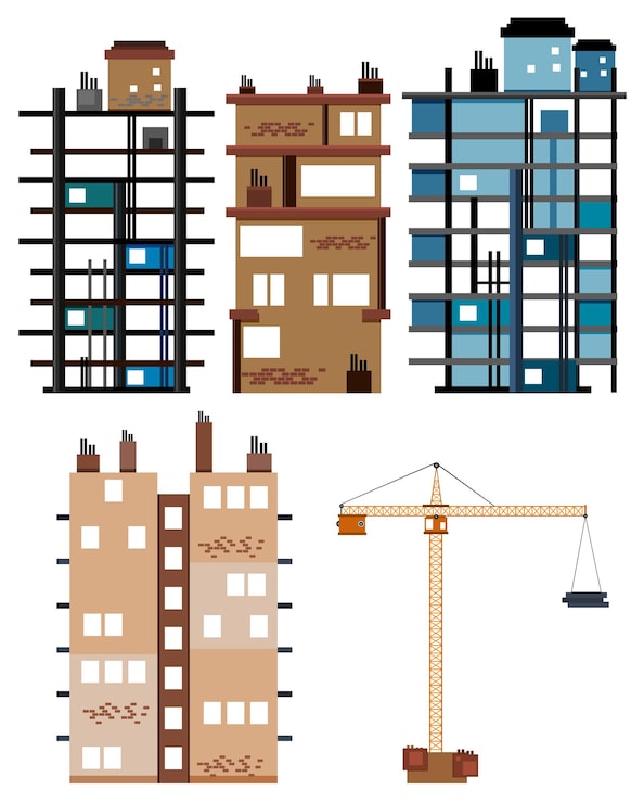 Vector gratuito edificios y herramientas de construcción