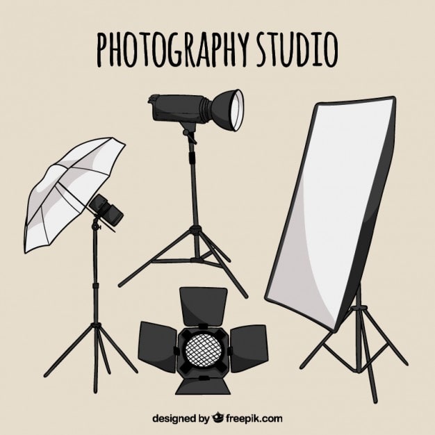 Vector gratuito elementos de estudio de fotos dibujados a mano