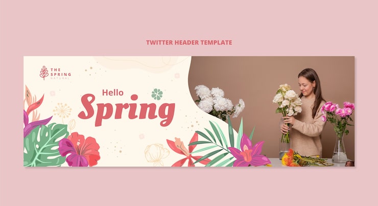 Vector gratuito encabezado de twitter de primavera plana