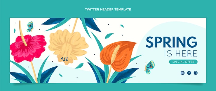 Vector gratuito encabezado de twitter de primavera plana