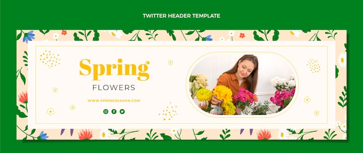 Vector gratuito encabezado de twitter de primavera plana